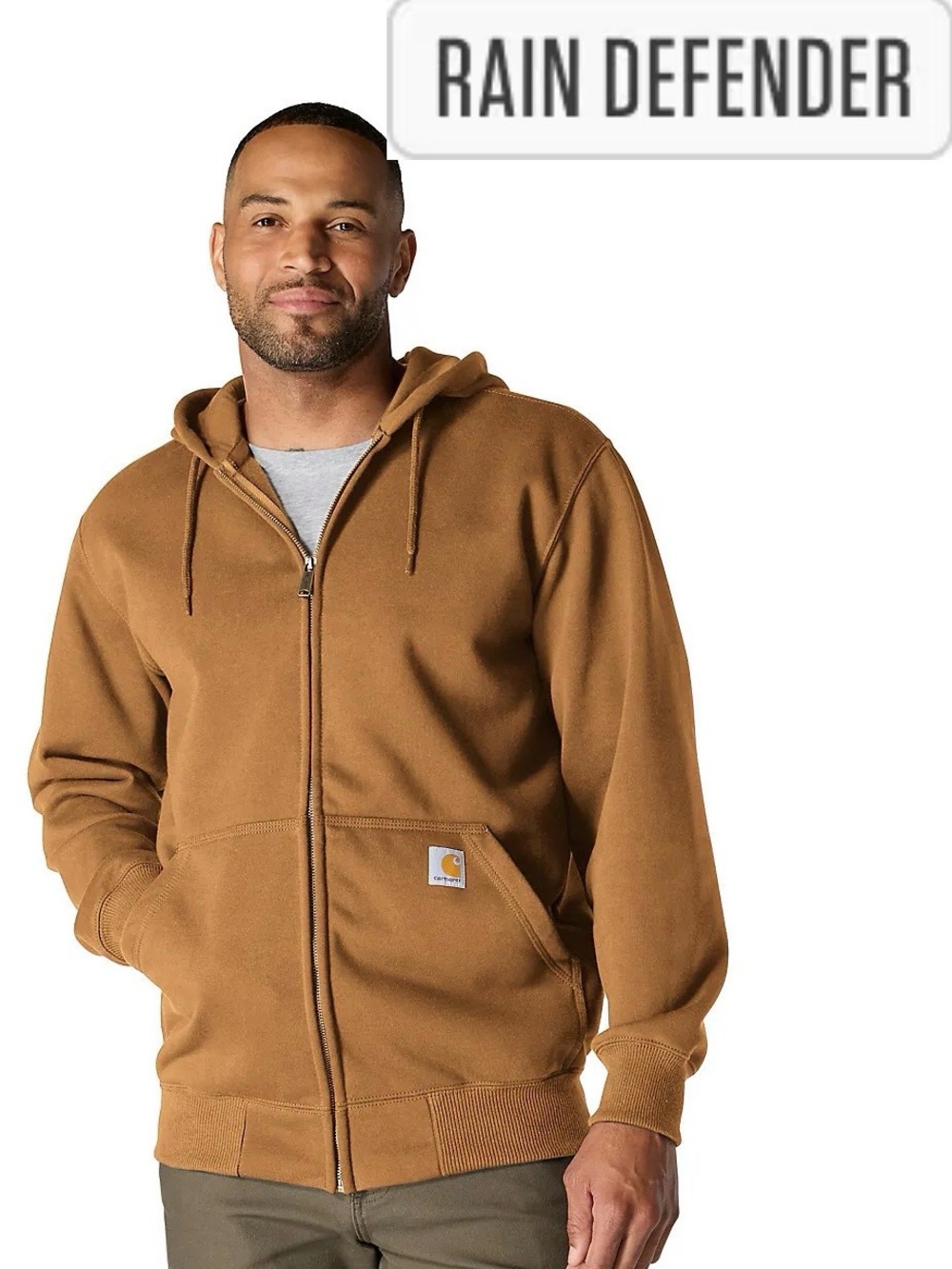 Carhartt Rain Defender Thermal Men's Brown Hooded Zip-Up Sweatshirt Jacket